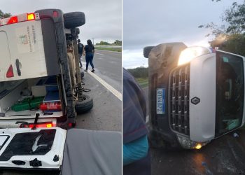 Ambulância que retornava de Salvador para Jaguaquara capota na BR-116
