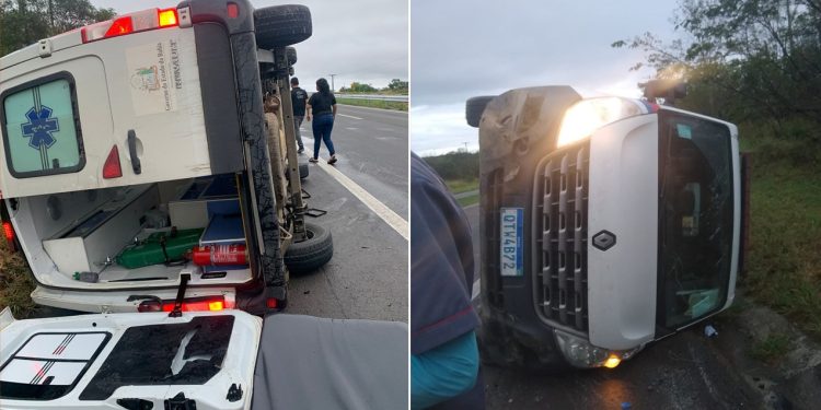 Ambulância que retornava de Salvador para Jaguaquara capota na BR-116