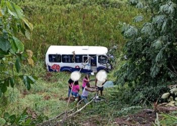 Microônibus de Mutuípe cai em ribanceira após colisão com carro na BR-101