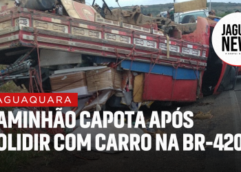 Caminhão capota após colidir com corolla na BR-420, trecho entre Entroncamento e Jaguaquara