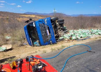 Caminhão tomba e motorista morre em acidente na BA-026, trecho da Chapada Diamantina