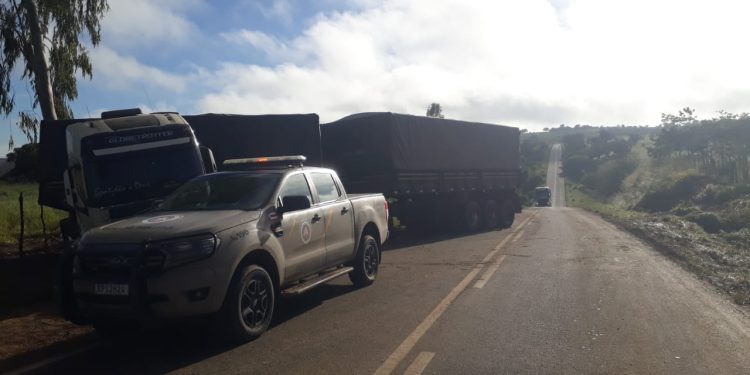 Carreta tomba ao desviar de animais e interdita rodovia entre Nova Itarana e Planaltino
