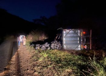 Caminhão carregado de silagem tomba na BR-330, entre Jequié e Maracás, sem registro de vítimas