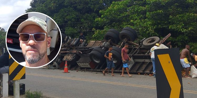 Caminhoneiro de Jaguaquara morre após caminhão com carga de mangas tombar na BR-330