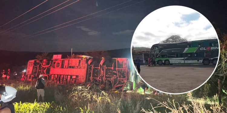Ônibus que saiu de SP com 56 passageiros tomba na BA-026, em Planaltino