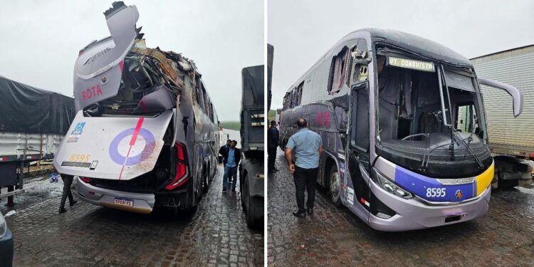 Ônibus da Rota que Seguia para Conquista tomba na BR-116, no trecho de Brejões