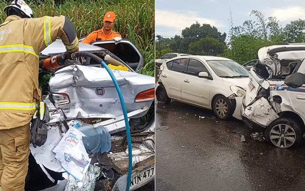 Engavetamento envolvendo 13 veículos interdita a BR-324 em Simões Filho