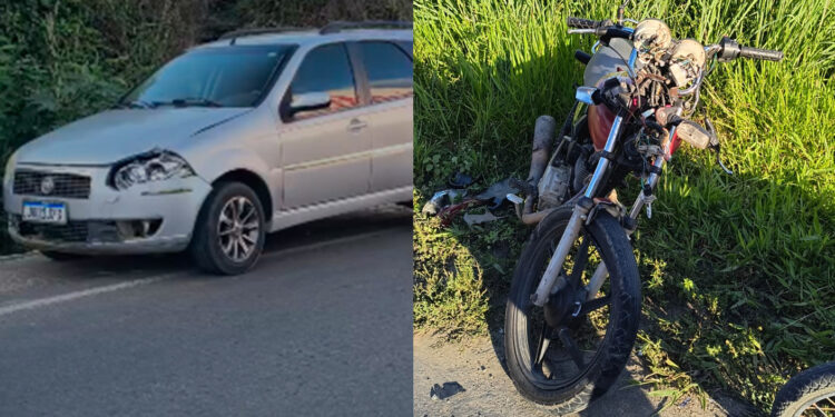 Colisão entre moto e carro deixa motociclista ferido na BR-420 em Jaguaquara