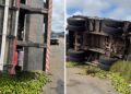 Caminhão carregado de limão tomba na BA-250 entre Lajedo do Tabocal e Maracás